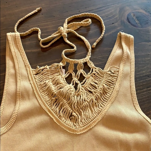 Free People Thalia Crochet Neck Tank Top Tan Small - Picture 4 of 7